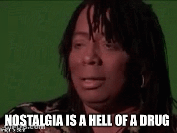 Woman Making Funny Face Saying Nostalgia Is A Hell Of A Drug GIF