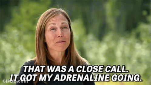 Woman Making Funny Face Saying That Was A Close Call GIF