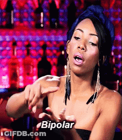 Woman Making Funny Face With Bipolar Text GIF