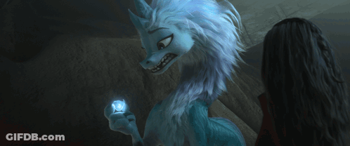 Woman Next To Blue Dragon Holding Light GIF