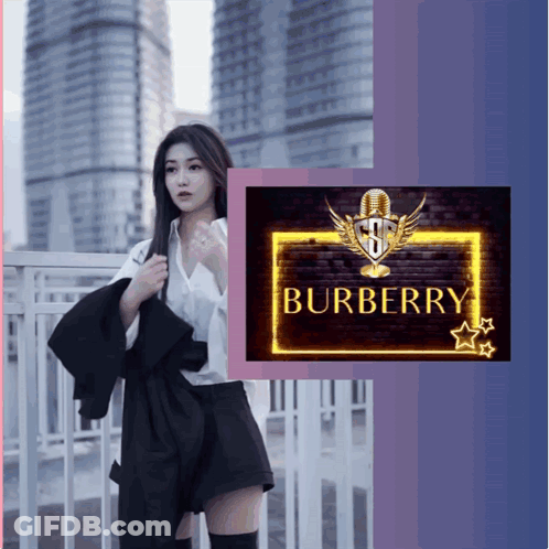 Woman Next To Burberry Sign GIF