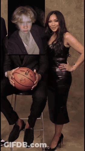 Woman Next To Man Holding NBA Basketball GIF