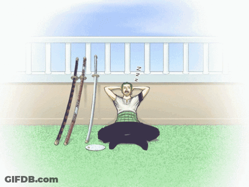 Woman Next To Man Lying With Two Swords GIF