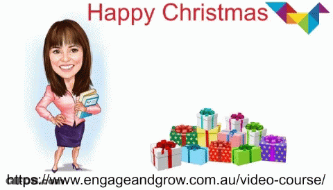 Woman Next To Presents Happy Christmas Engage And Grow Video Book Free GIF