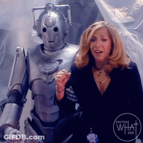 Woman Next To Robot With Doctor What 420 Logo GIF