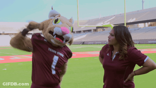 Woman Next To Texas State Mascot GIF
