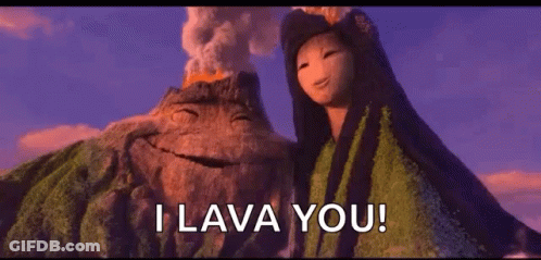 Woman Next To Volcano Saying I Lava You GIF