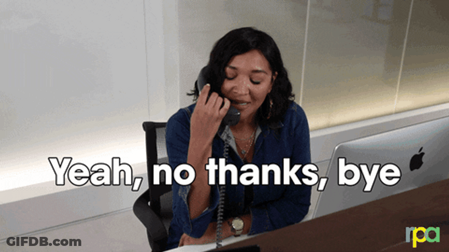 Woman No Thanks Bye Hang Up Phone GIF
