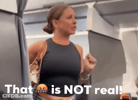 Woman On Airplane Saying That Is Not Real GIF