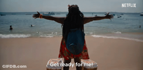 Woman On Beach Arms Outstretched Get Ready For Me GIF