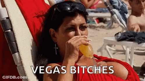 Woman On Beach Chair Drinking Vegas Bitches GIF