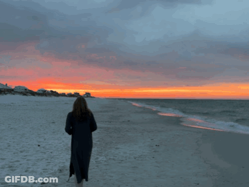 Woman On Beach Watching Sunset GIF