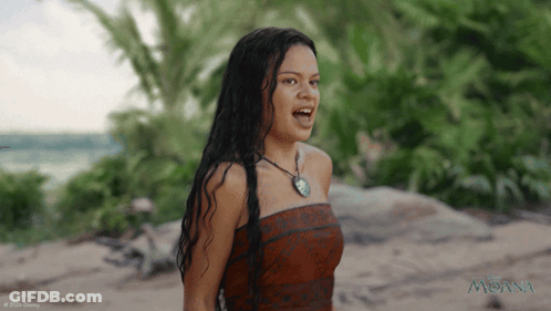 Woman On Beach With Moana GIF