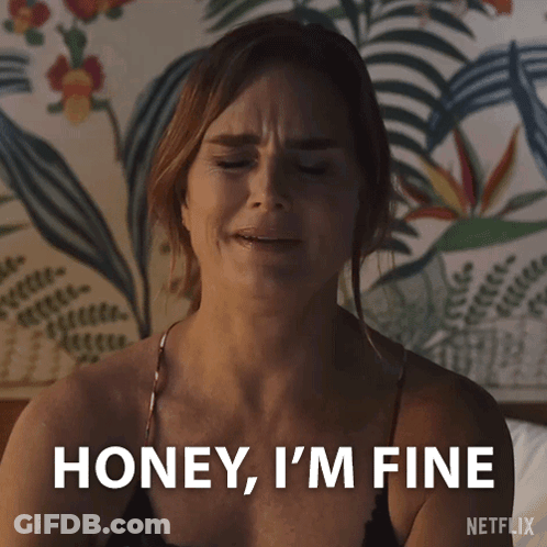 Woman On Bed Eyes Closed Saying Honey I'm Fine GIF