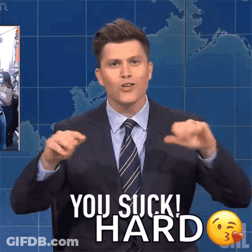 Woman On Bed Hands Up Saying You Suck GIF