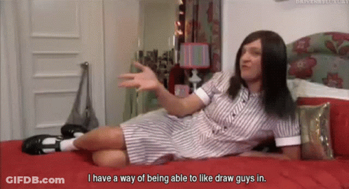 Woman On Bed Saying She Can Draw Guys GIF