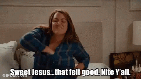 Woman On Bed Saying Sweet Jesus That Felt Good Nite Y'all GIF