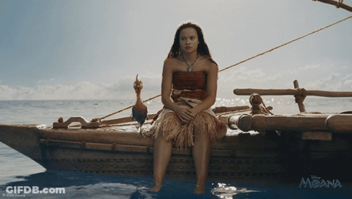 Woman On Boat With Disney Moana Poster GIF