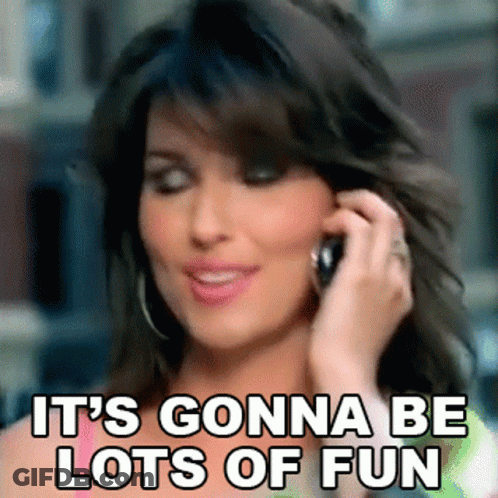 Woman On Cell Phone Saying It's Gonna Be Lots Of Fun GIF