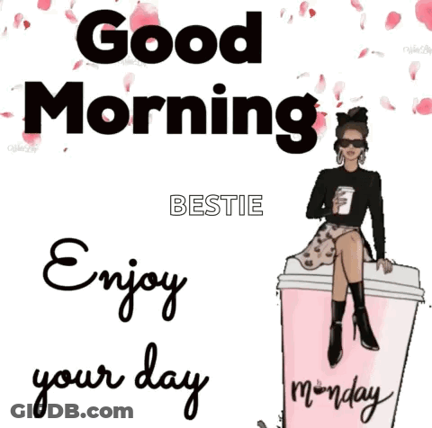 Woman On Coffee Cup Says Good Morning Bestie GIF