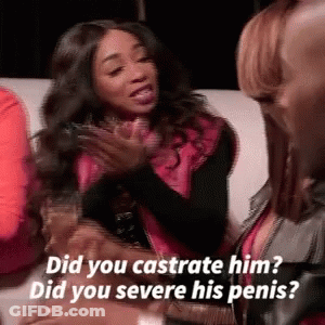 Woman On Couch Asking If She Castrated Him GIF
