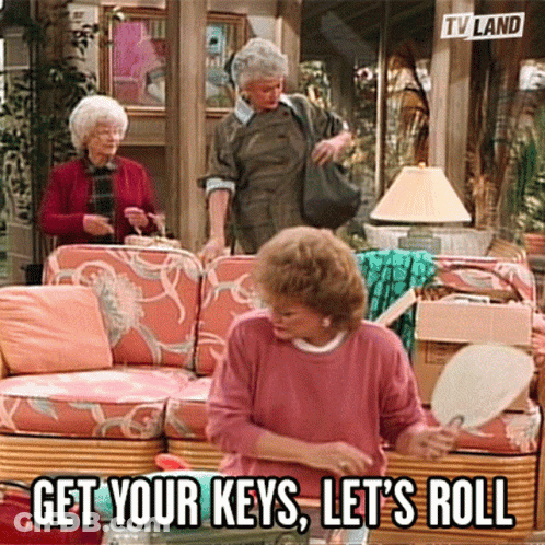 Woman On Couch Saying Get Your Keys Let's Roll GIF