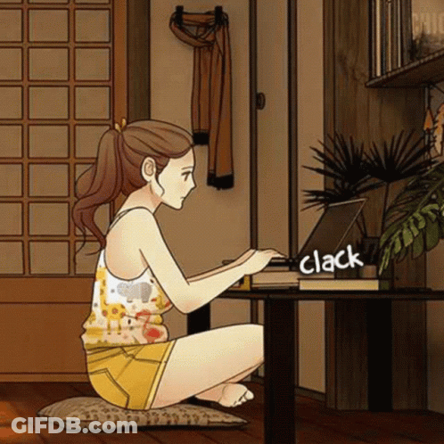 Woman On Floor Using Laptop Clack Sign GIF