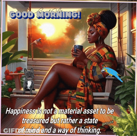Woman On Porch Swing Holding Coffee And Quote GIF