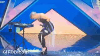 Woman On Stage With Keyboard And Number 8 GIF