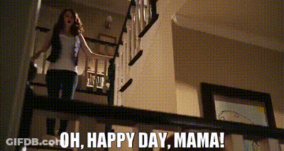 Woman On Staircase Saying Oh Happy Day Mama GIF