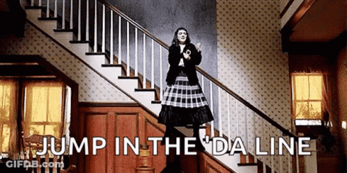 Woman On Stairs With Jump In The Da Line GIF