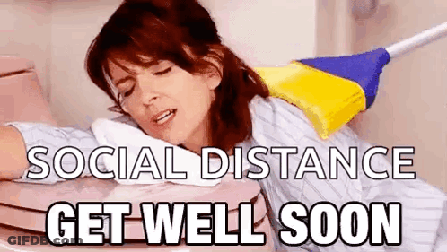 Woman On Toilet With Mop Social Distance Get Well Soon GIF