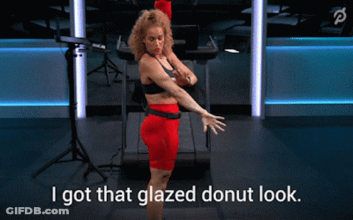 Woman On Treadmill With Glazed Donut Look GIF