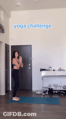 Woman On Yoga Mat With Yoga Challenge Sign GIF