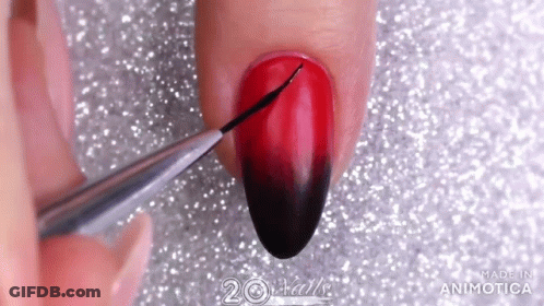 Woman Painting Nails Red And Black GIF