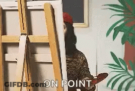 Woman Painting On Easel In Red Hat GIF