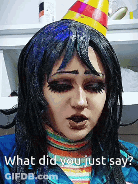 Woman Party Hat Mask What Did You Say GIF