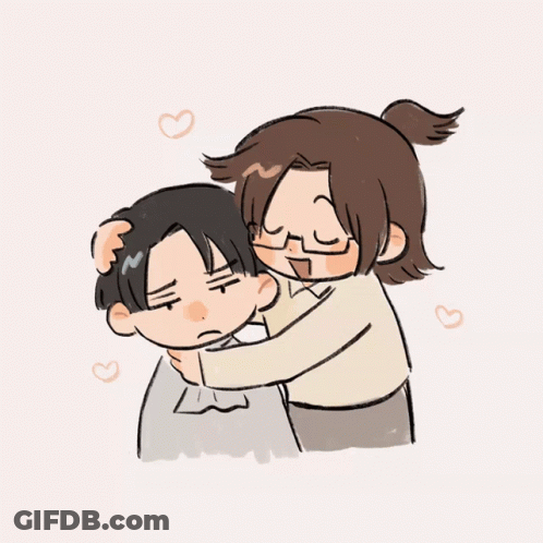 Woman Petting Boy's Head With Hearts GIF