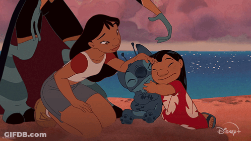 Woman Petting Stitch With Disney Logo GIF