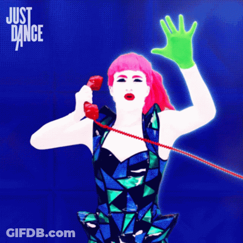 Woman Pink-Haired Green Gloves Red Phone Just Dance GIF