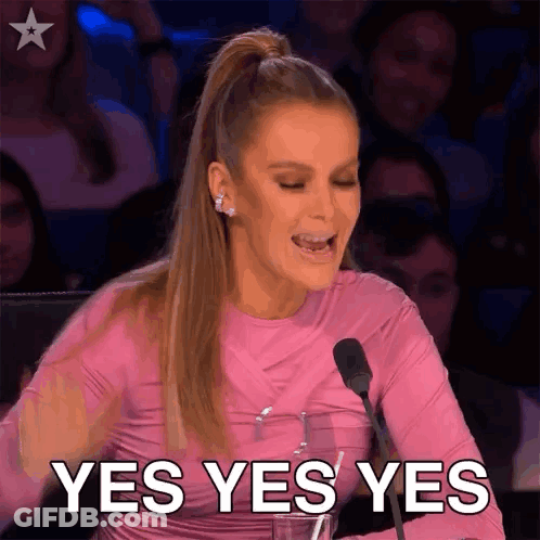 Woman Pink Top At Microphone Saying Yes Yes Yes GIF
