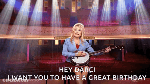 Woman Playing Banjo Saying Hey Darci Have A Great Birthday GIF