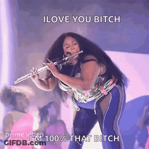 Woman Playing Flute Says I Love You Bitch GIF
