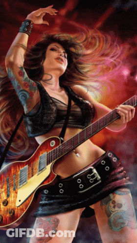 Woman Playing Guitar With Arm Tattoo GIF