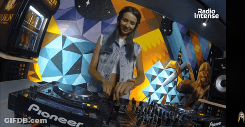 Woman Playing Music On Pioneer Turntable GIF