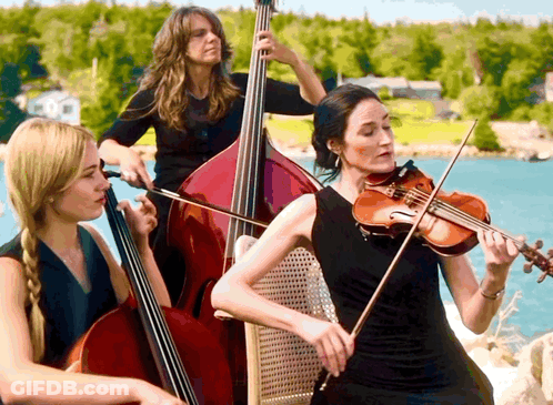 Woman Playing Violin With Double Bass And Cello GIF