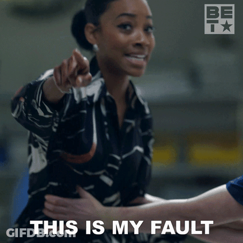 Woman Pointing And Saying This Is My Fault GIF