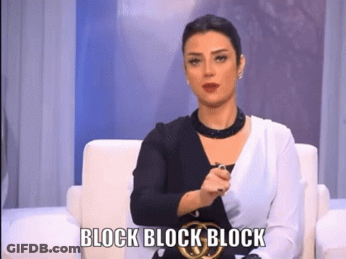 Woman Pointing At Camera Saying Block Block Block GIF