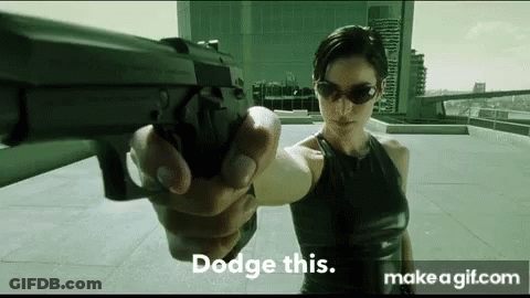Woman Pointing Gun Saying Dodge This GIF