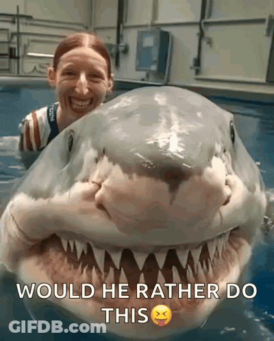 Woman Posing With Shark Would He Rather Do This GIF